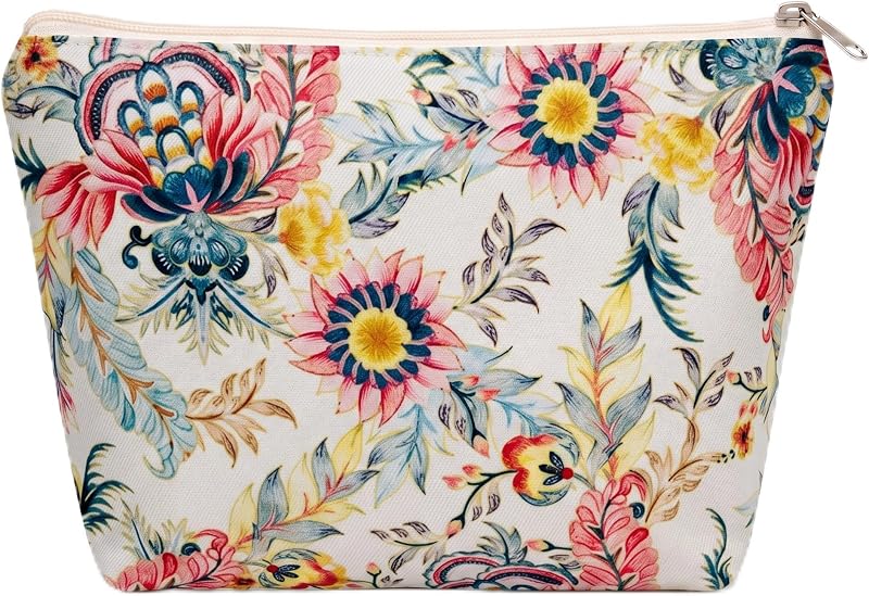 Necessaire pequena OFY com zíper, estampa de flores vermelhas, em poliéster, Pacote com 1