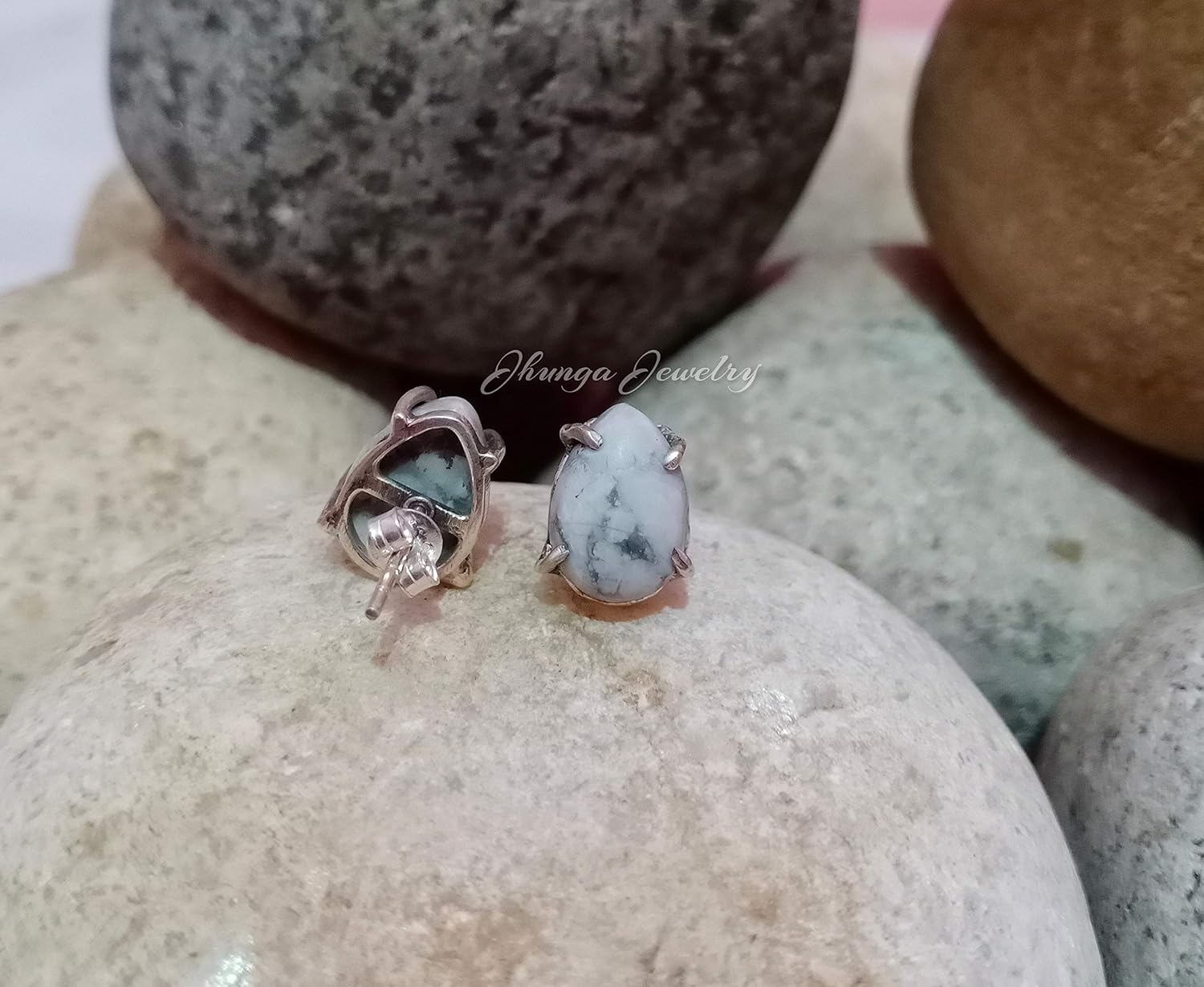 Howlite Studs Earrings, White Buffalo Jewelry, Minimalist Studs, Marble Gemstone Earrings, White Turquoise Posts Studs, Sterling Silver Studs, Southwestern Studs, Promise Jewelry, Gift For Her/Him