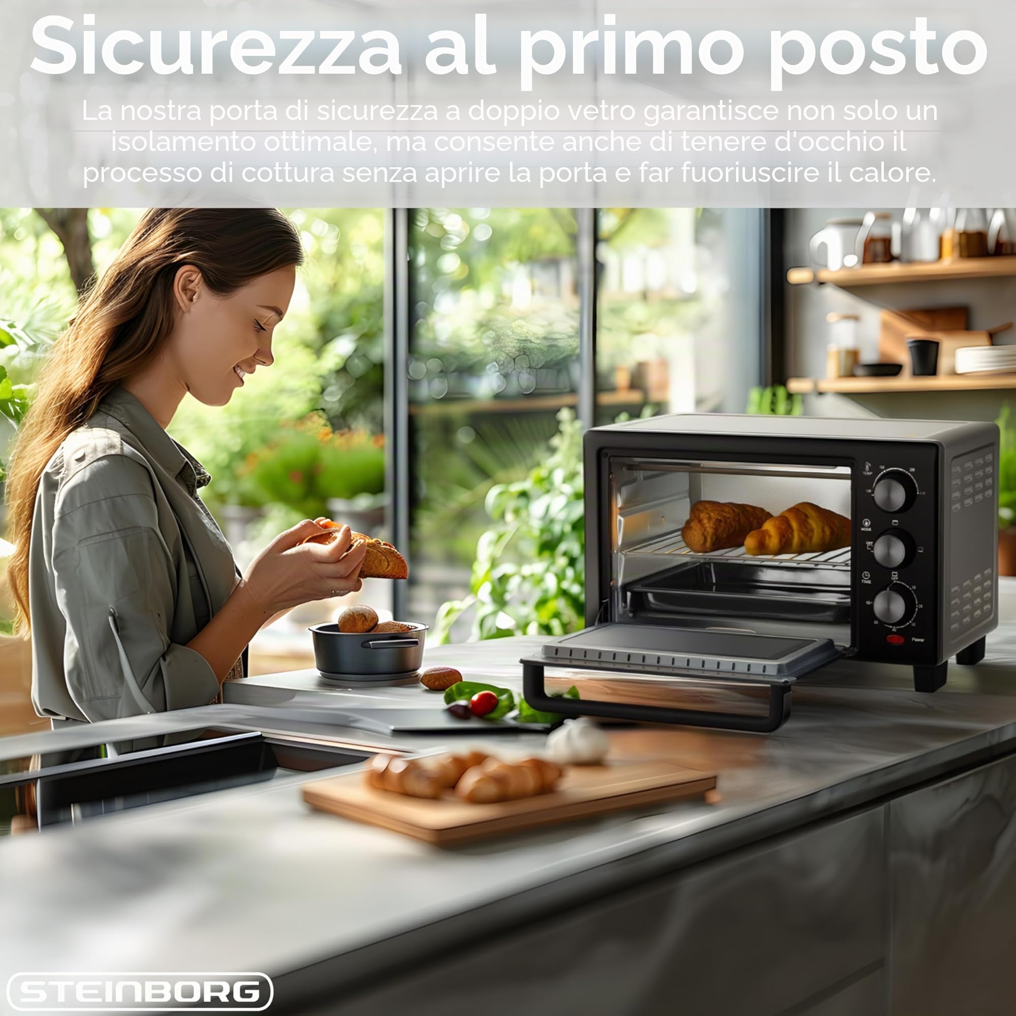STEInBORG Mini forno 15 litri 3 in 1 forno per pizza calore superiore/inferiore 60 minuti