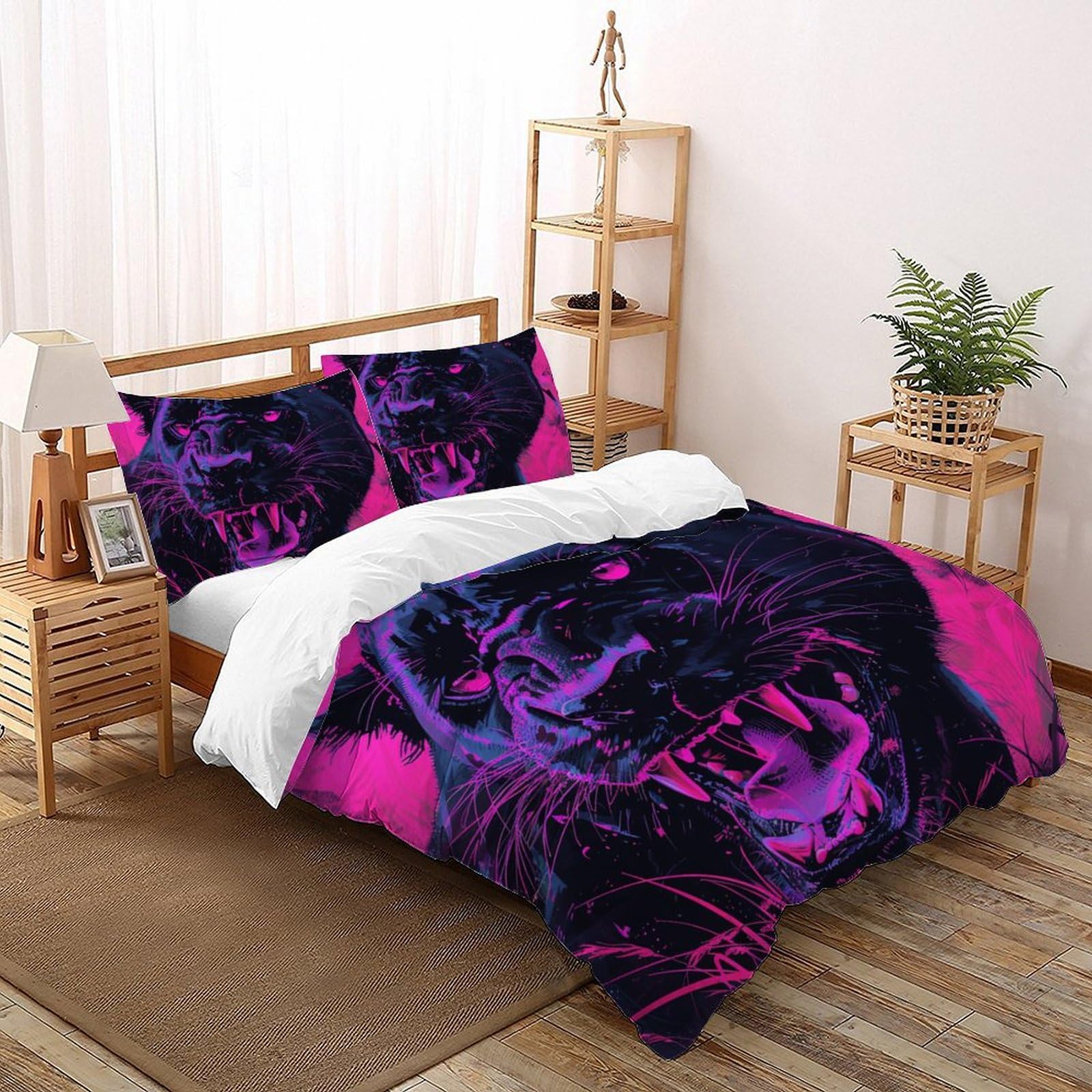 Parure de lit panthère noire 260x220cm microfibre respirante avec taies fermeture éclair