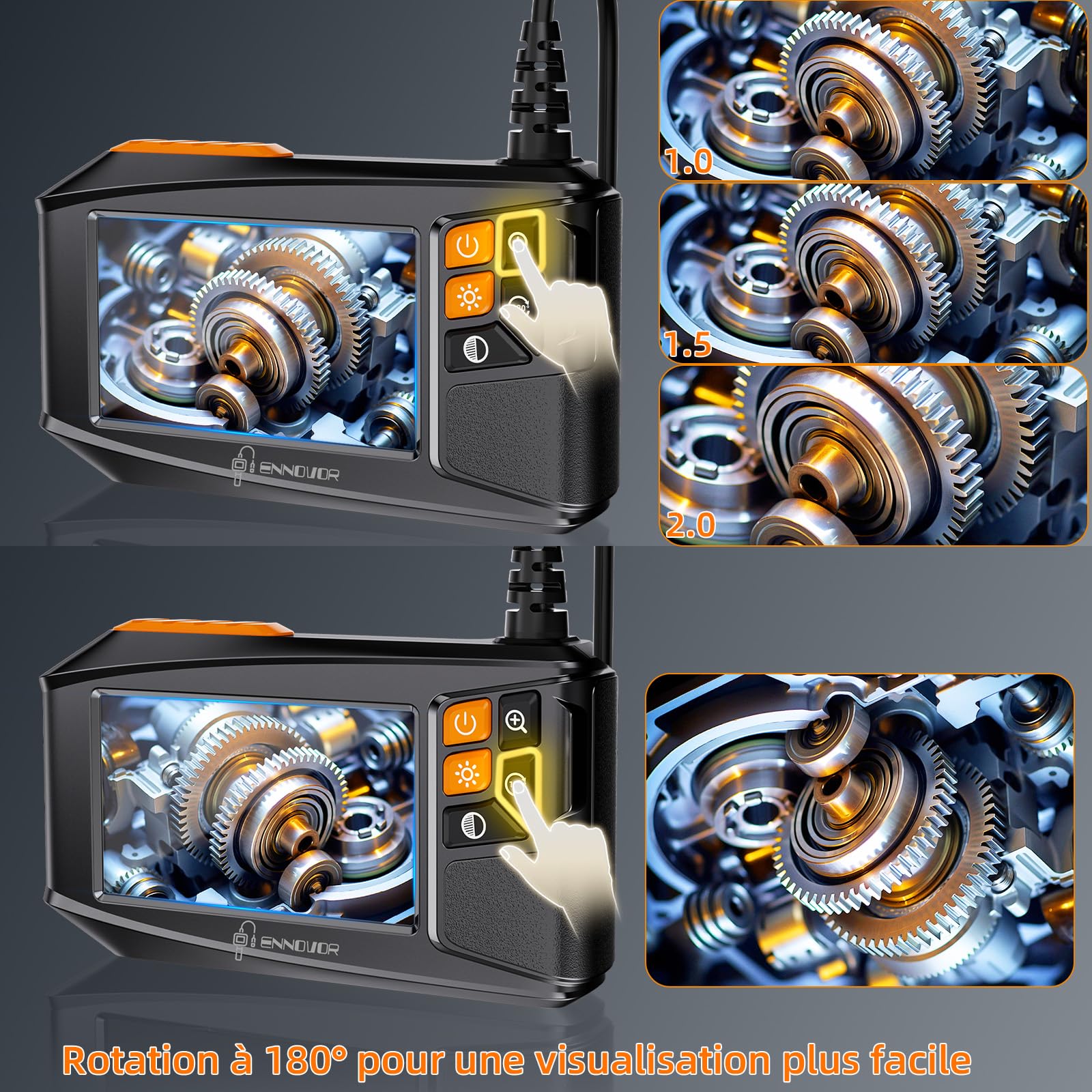 Camera Endoscopique 10M avec Écran et Lumière, 1920P HD Camera Inspection Canalisation Industrielle, Écran IPS 4,3 Pouces et 8 LED Réglables, No App No WiFi Caméra Câble Semi-Rigide (33FT)