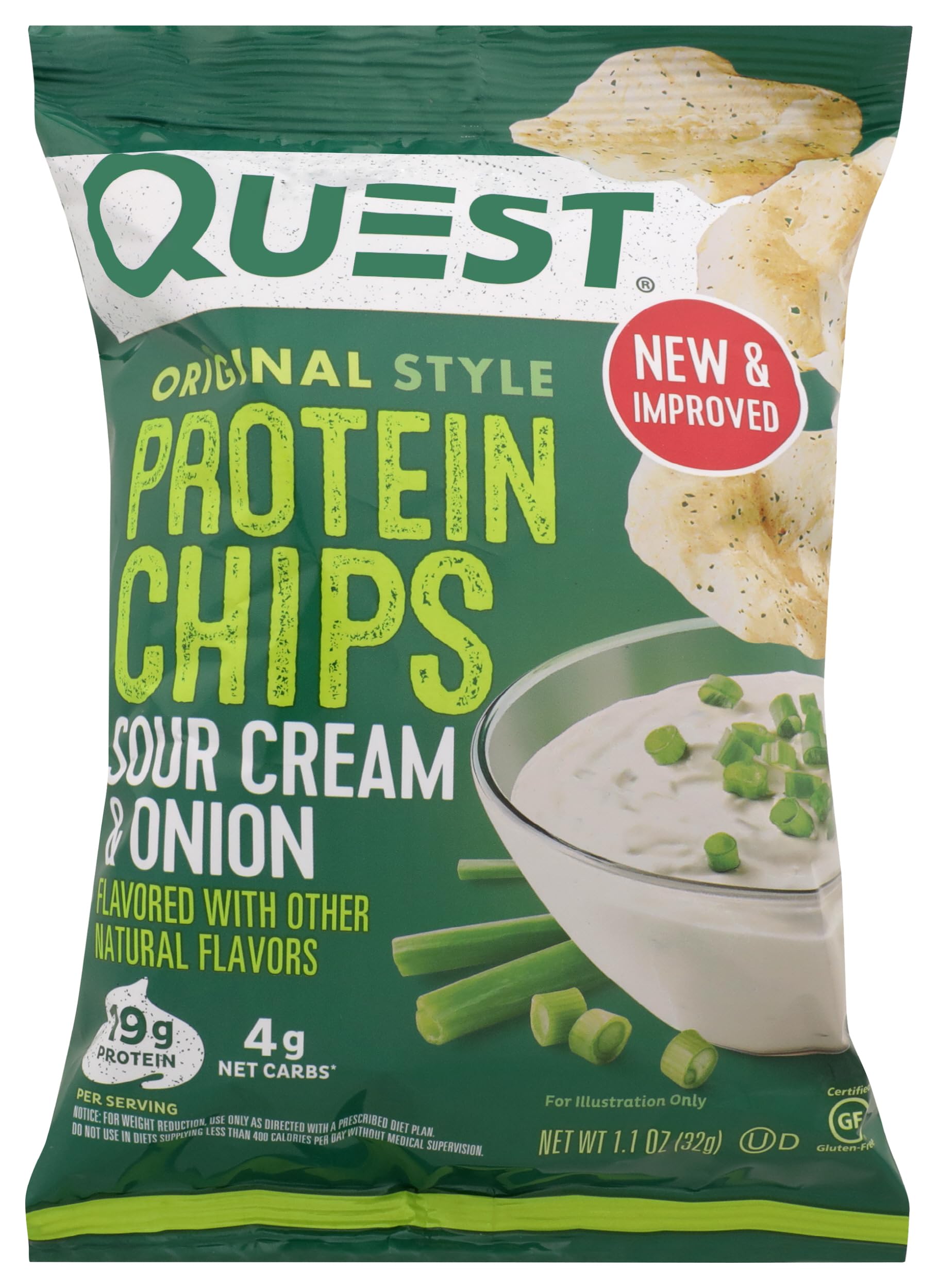 Quest Sour Cream & Onion Protein Chips with 21g Protein, 1.2oz Bag | High Protein, Low Carb, Gluten Free