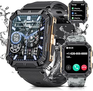 LIGE Smart Watch for Men(Dials&Answers),1.83" HD Fitness Watch with 380mAh,123 Sports Modes,IP68 Waterproof,SpO2/Heart Rate/Sleep Tracker,AI Voice,Military Smart Watches for Android IOS Gold