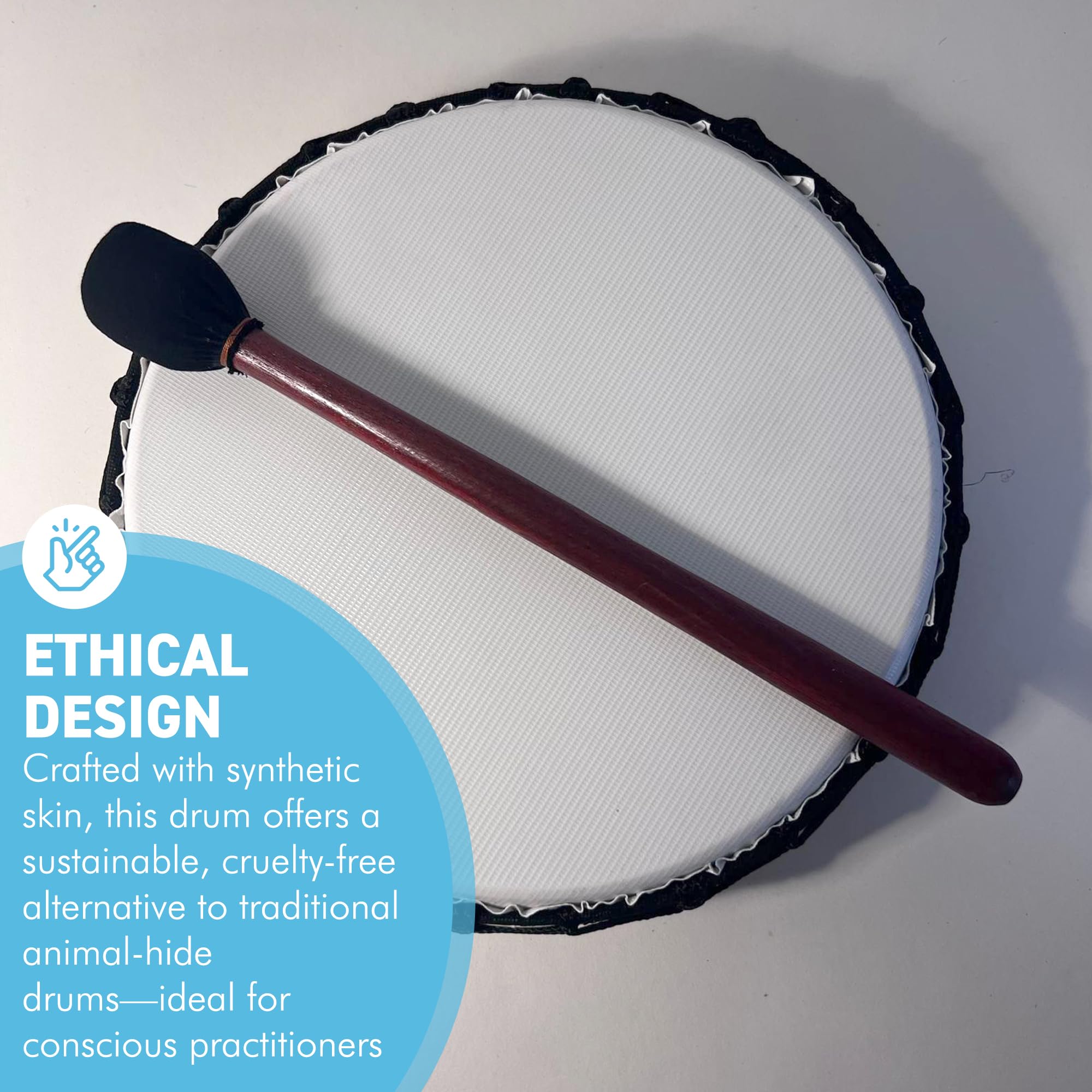 Mittlere 30 cm schamanische vegane Trommel mit Holzschlägel, Perkussionsinstrument mit tiefem Resonanzton