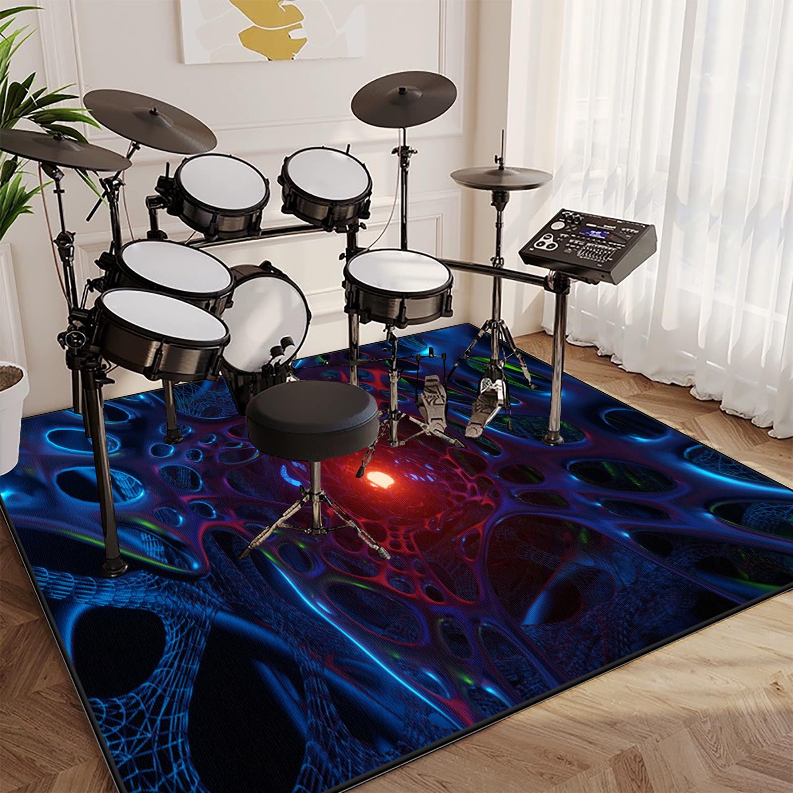 Dywanik perkusyjny, antypoślizgowy, 120 x 90 cm, dywan bębnowy, profesjonalny, prostokątny, elektroniczny zestaw perkusyjny, do bębna basowego, werbla, perkusji i innych instrumentów