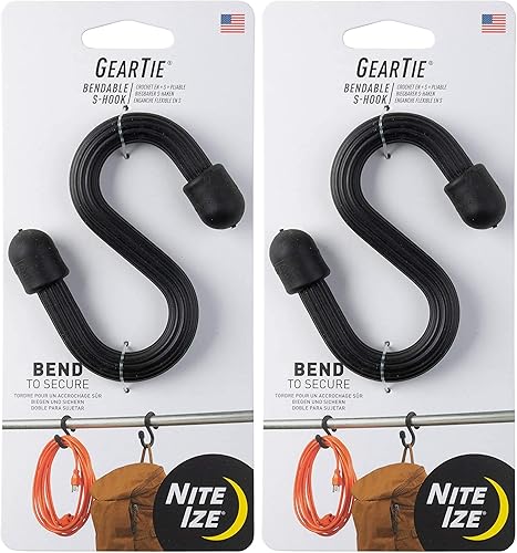 Nite Ize Gear Tie Gancho en S flexible, gancho en S flexible para garaje, armario, cocina y plantas, negro (paquete de 2)