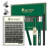 Vista 46 de Kit de racimos de pestañas KEYYOU Natural Wispy Kit de extensión de pestañas DIY 144 piezas Extensiones de pestañas en racimo con cepillo de rímel