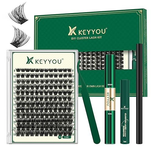Miniatura 46 de Kit de racimos de pestañas KEYYOU Natural Wispy Kit de extensión de pestañas DIY 144 piezas Extensiones de pestañas en racimo con cepillo de rímel