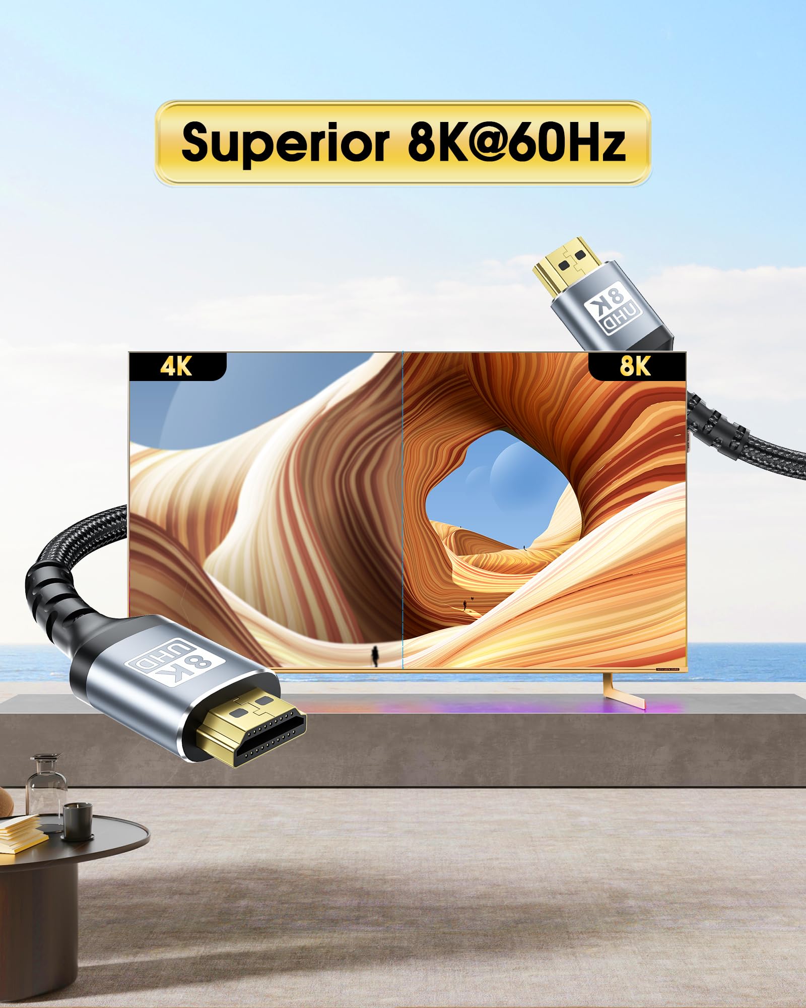 BYEASY HDMI 2.1 Cable, 3M 8K@60Hz HDMI Cable Compatible with all HDMI devices PC/TV/HDTV/Blu-ray, 3m/9.9ft - Image 2
