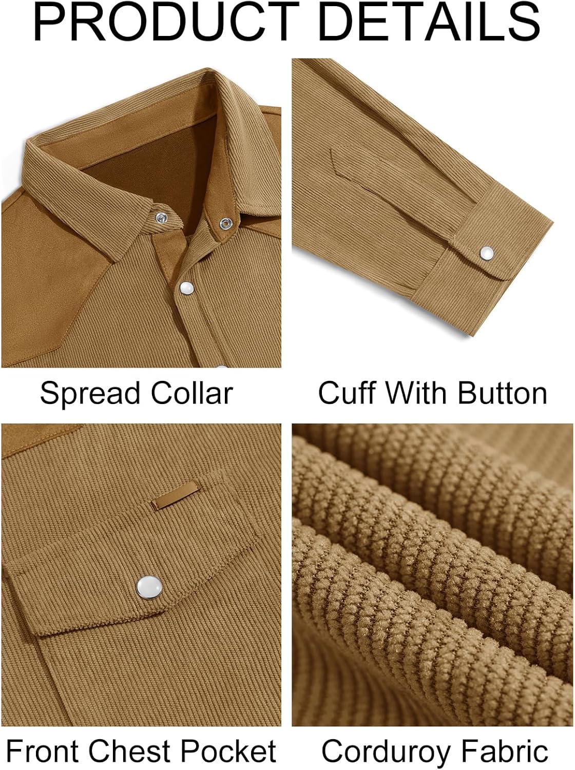 Yousify Mens Corduroy Shirt Long Sleeve Button Down Casual Western Cowboy Shirt Jacket with Flap Pockets - Image 5