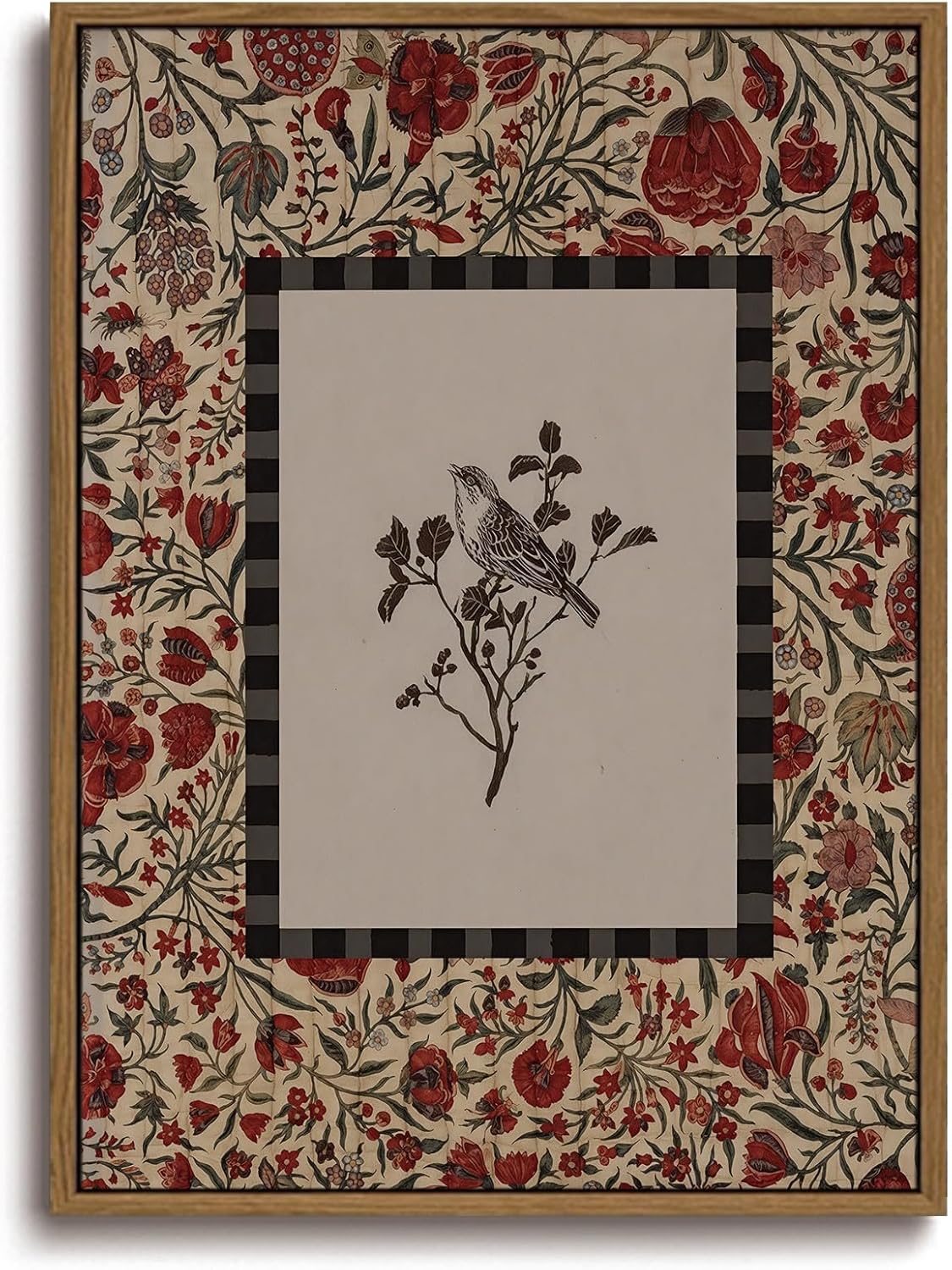 KISSFOX Vintage Framed Wall Art Decor Rustic Flowers Birds Pictures Wall Decor Botanical Floral Canvas Art Prints Red Natural Farmhouse Paintings Artwork For Bedroom Kitchen Living Room