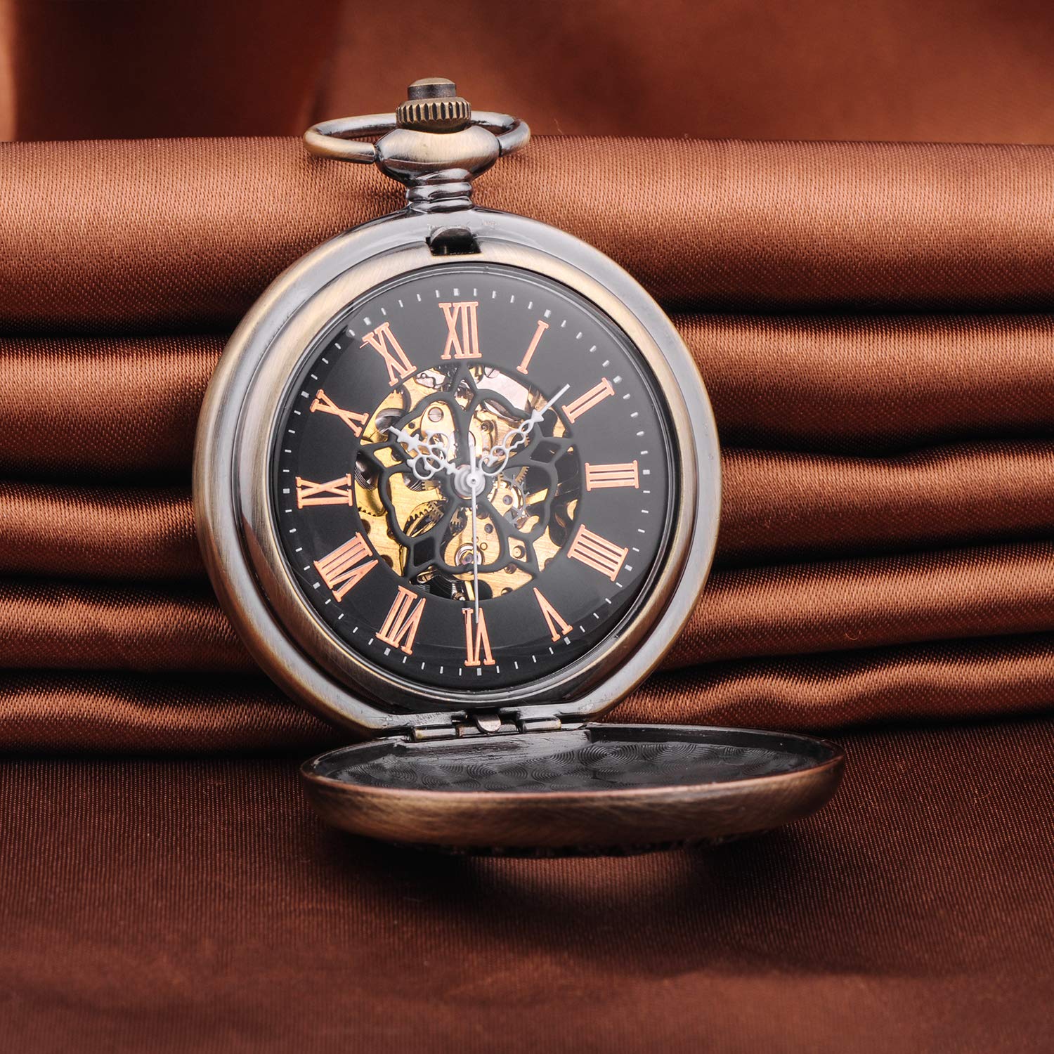 Unendlich U Montre de Poche mécanique Homme, Montre de Poche Vintage Motif de Gravure, Cadran en Chiffres Romains, Boîtier d'acier Inoxydable, pour Homme Femme