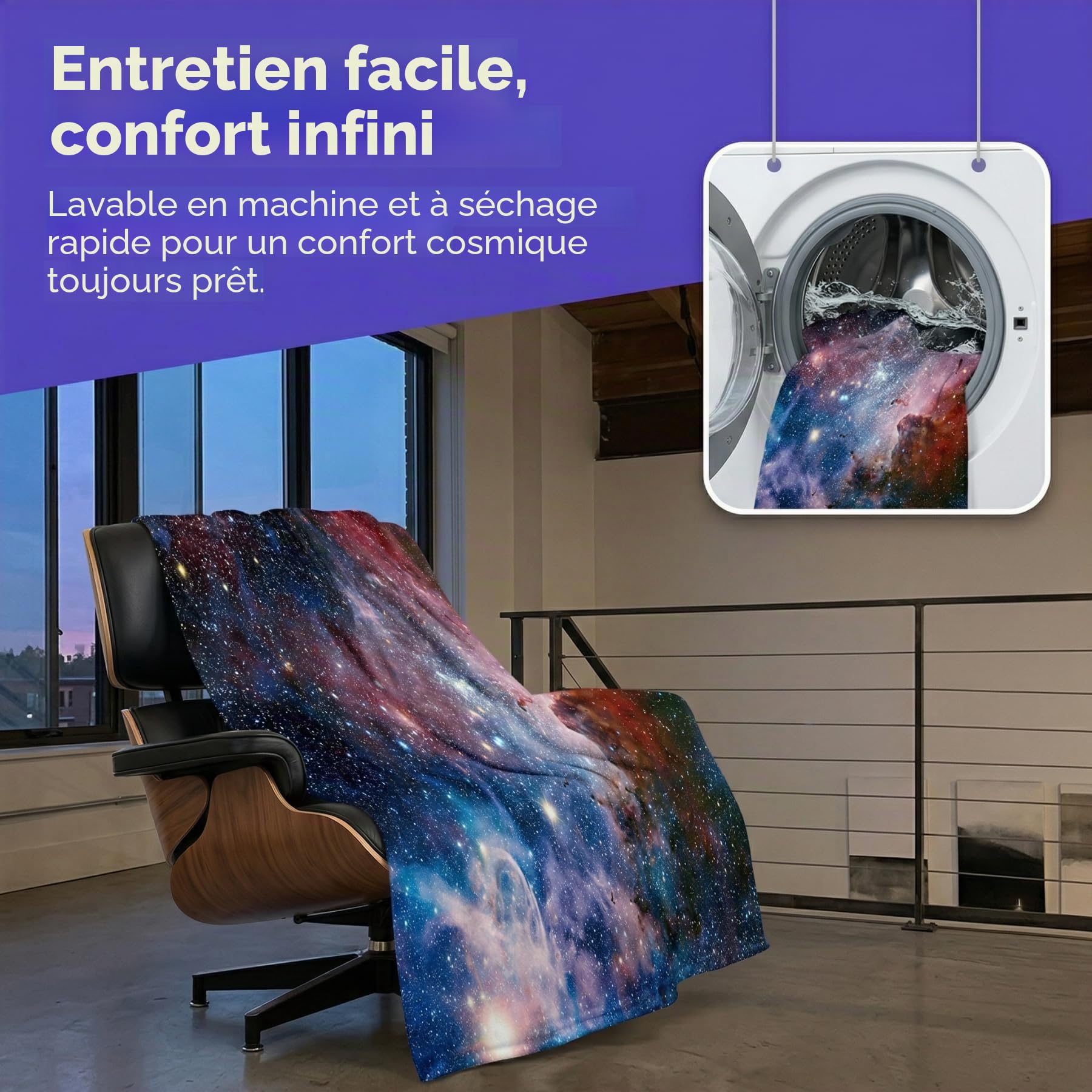 Couverture de Canapé Spatiale, Couverture Polaire Galaxie Couverture Peluche Confortable pour Voyage Canapé Fauteuil Lit Couples Hommes Femmes, 200 cm x 150 cm, Multicolore