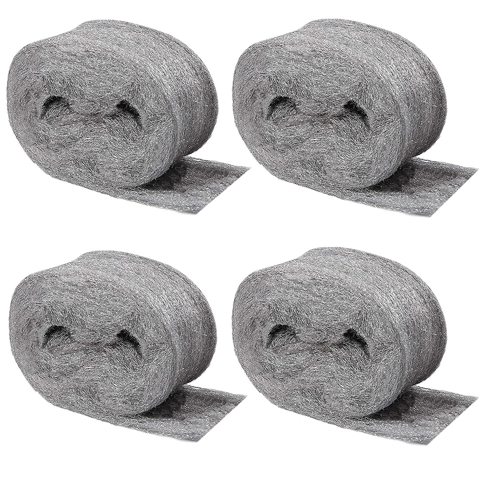 4pcs Steel Wool Grade 0 – 12 m Effective Against Cracks and Holes in the Walls of the House, Garage and Garden, Also Suitable for Cleaning and Polishing