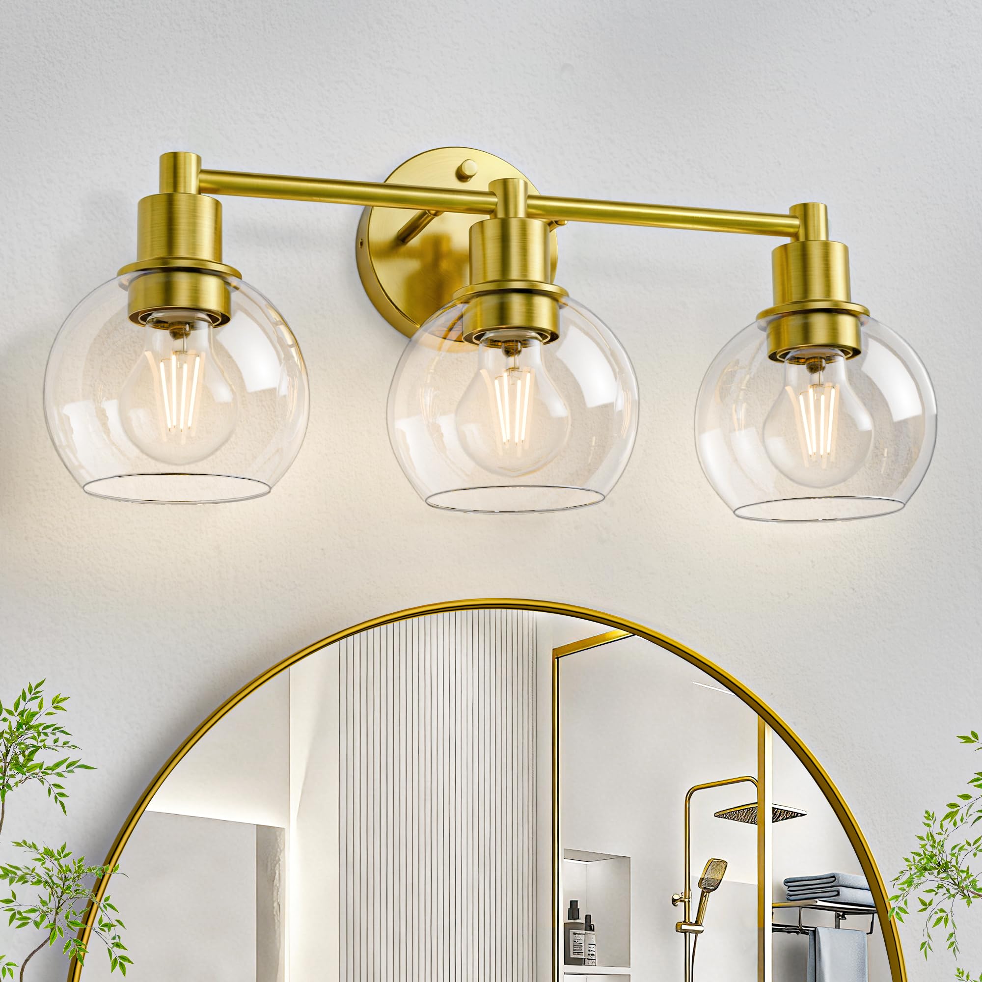 Espird 3 Light Bathroom Light Fixtures, Brushed Brass Bathroom Vanity Lights, Modern Vanity Lights 3-Light Globe Bathroom Vanity Lighting Fixture Over Mirror