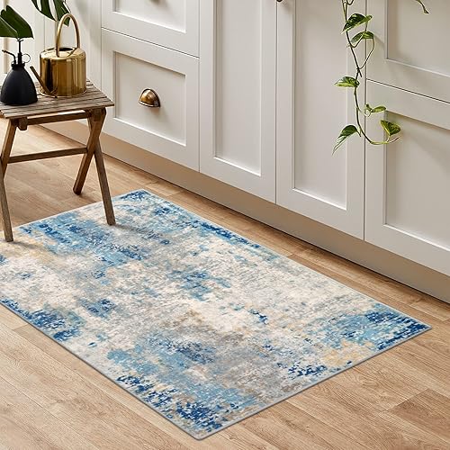 Miniatura 8 de Lahome Alfombra moderna abstracta  2 x 3 alfombra lavable pequeña para puerta delantera para entrada, alfombra contemporánea de lana sintética
