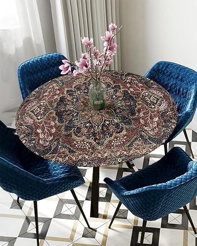 Miniatura 5 de Mantel redondo de flores de mandala, ajustable, manteles elásticos impermeables para interiores y exteriores, mantel elástico para cena, fiesta,