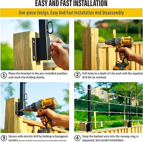 Miniatura 5 de Epcee Extensor de poste de valla, alambre de púas de 23.5 pulgadas, brazo extendido, para cercas exteriores para aumentar la altura, proteger la