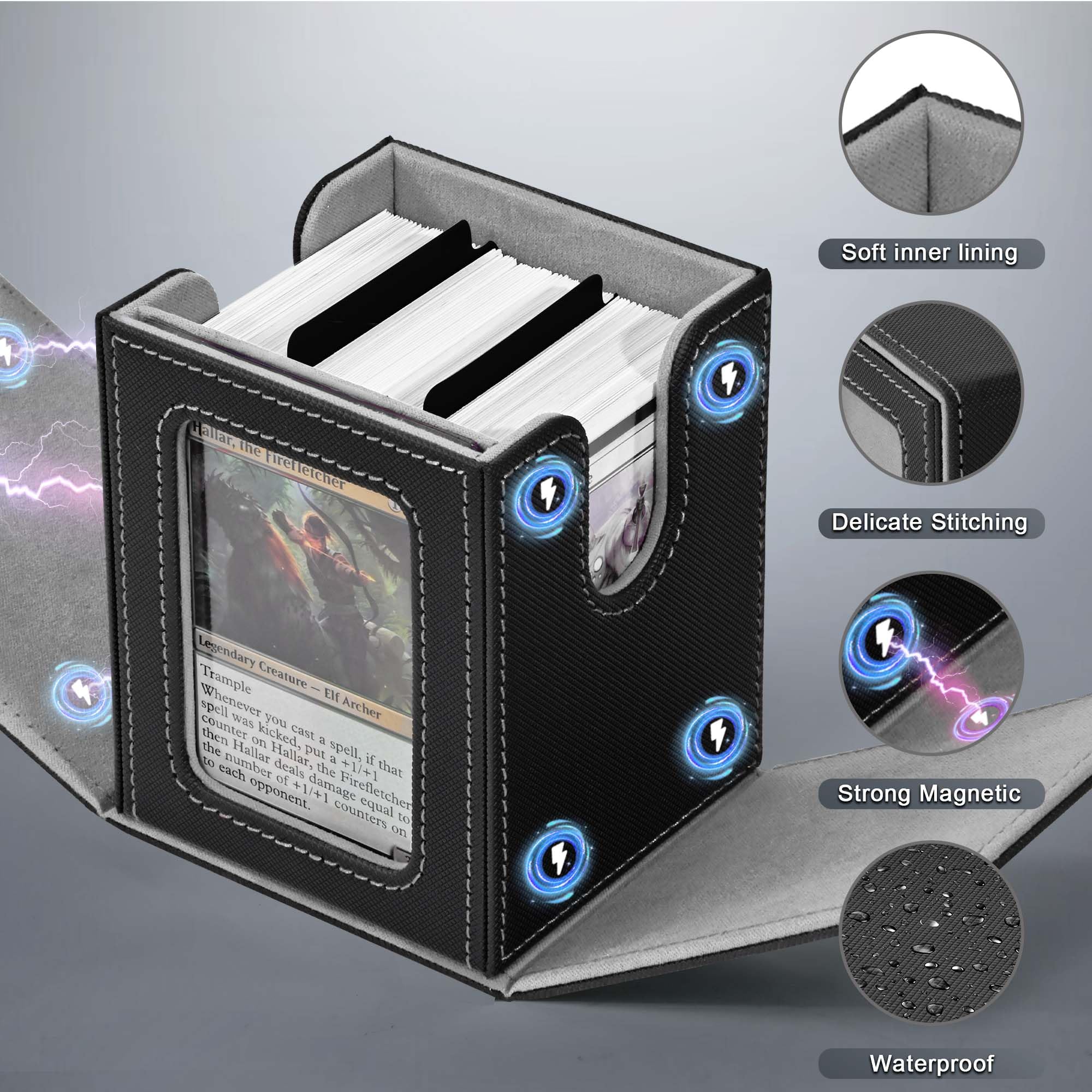ZLCA MTG Deck Box z okienkiem dowódcy, pudełko do przechowywania kart kolekcjonerskich, pomieści 100 kart z podwójnymi rękawami, odpowiednie do TCG/CCG/PTCG/EDH/Magic/kart sportowych (czarne)