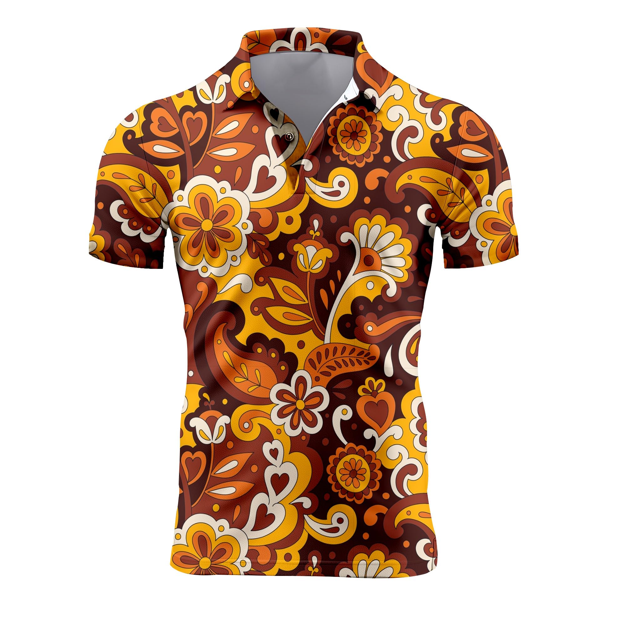 VUGOTU Mens 70s Golf Shirts, Funny 70s Shirts for Men, Short Sleeve, Medium, Typical 70's Colors