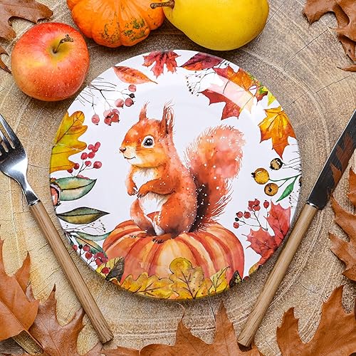 Miniatura 4 de Whaline 40 platos de papel de otoño de Acción de Gracias, platos desechables de 9 pulgadas, platos desechables de calabaza naranja, ardilla, cosecha