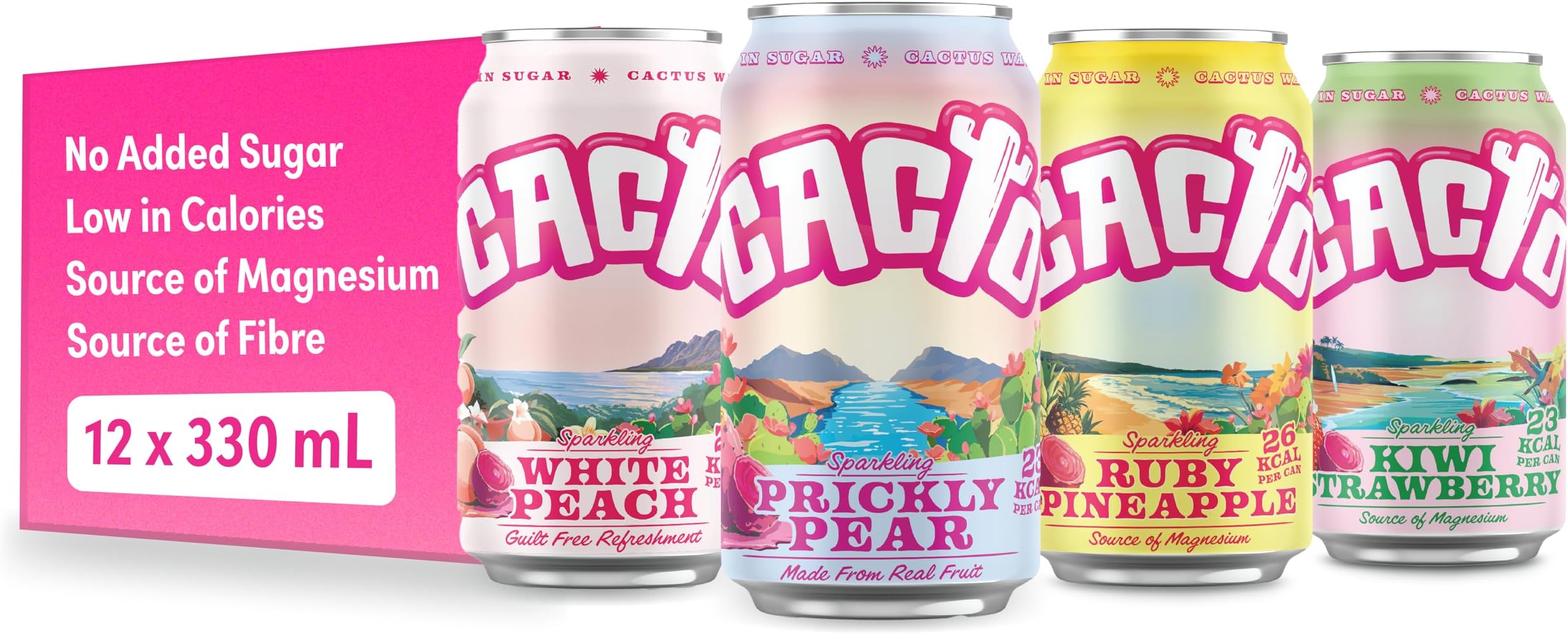 Drinks, Sparkling Cactus Water, Mixed Pack – Natural Antioxidants & Electrolytes for Hydration & Recovery, Low Calorie Coconut Water Alternative, 12 x 330ml Cans