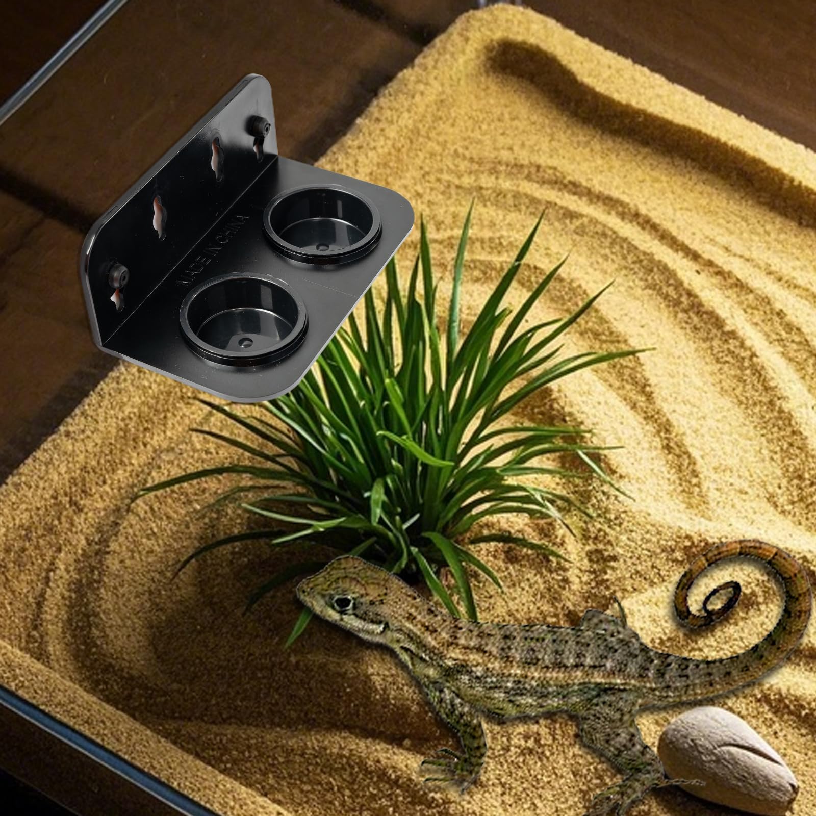 Swirge Gecko Feeding Ledge, Double Reptile Water Bowl Food Dish Reptile Feeder with 4PCS Suction Cup for Snake Bearded Dragon Tortoise