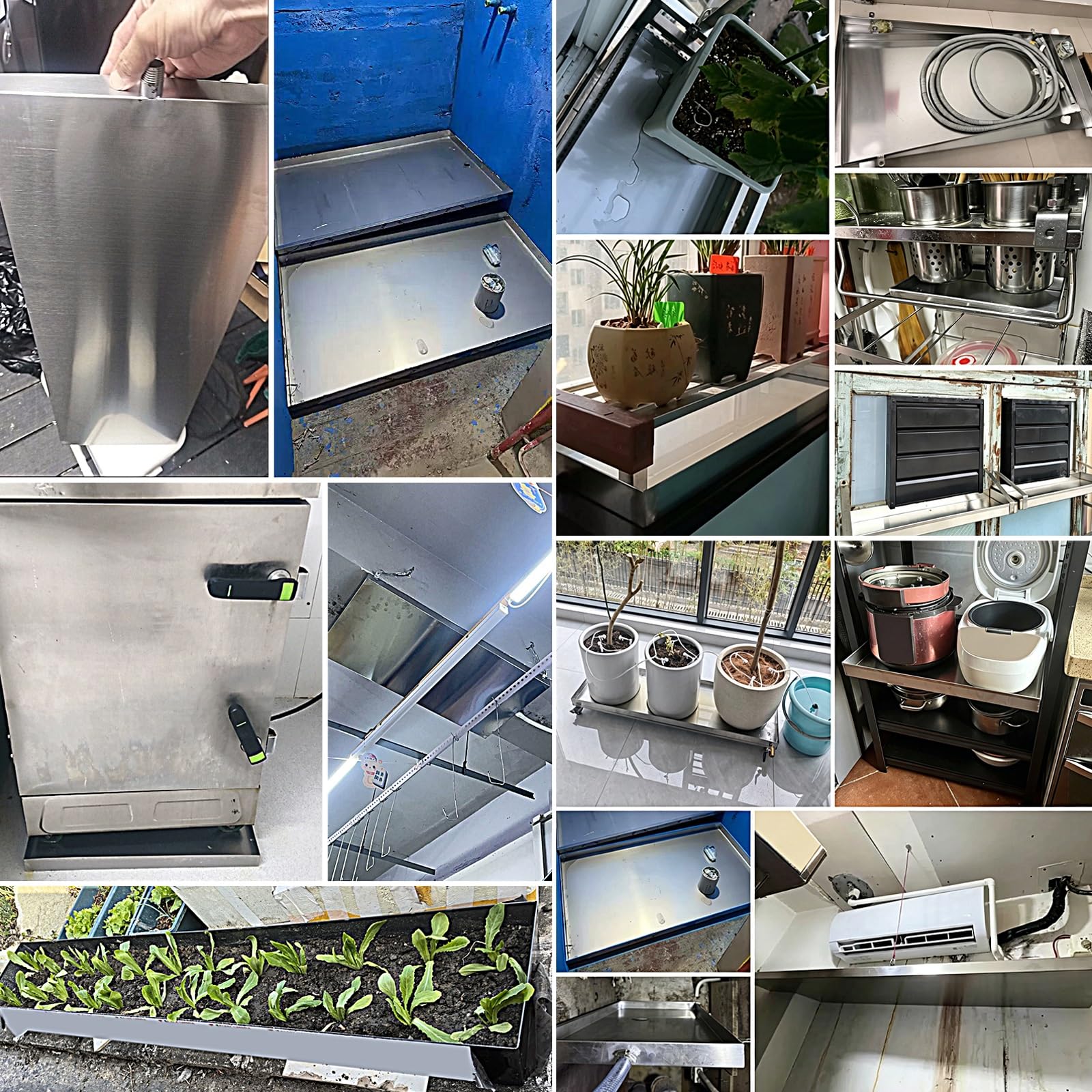 Bandeja de Goteo Aire Acondicionado de Acero Inoxidable 304 con Manguera | Prueba de Fugas, Bandeja Aire Acondicionado Portatil para Recoger el Agua de Condensación y Proteger el Suelo(28x43x1.2in)
