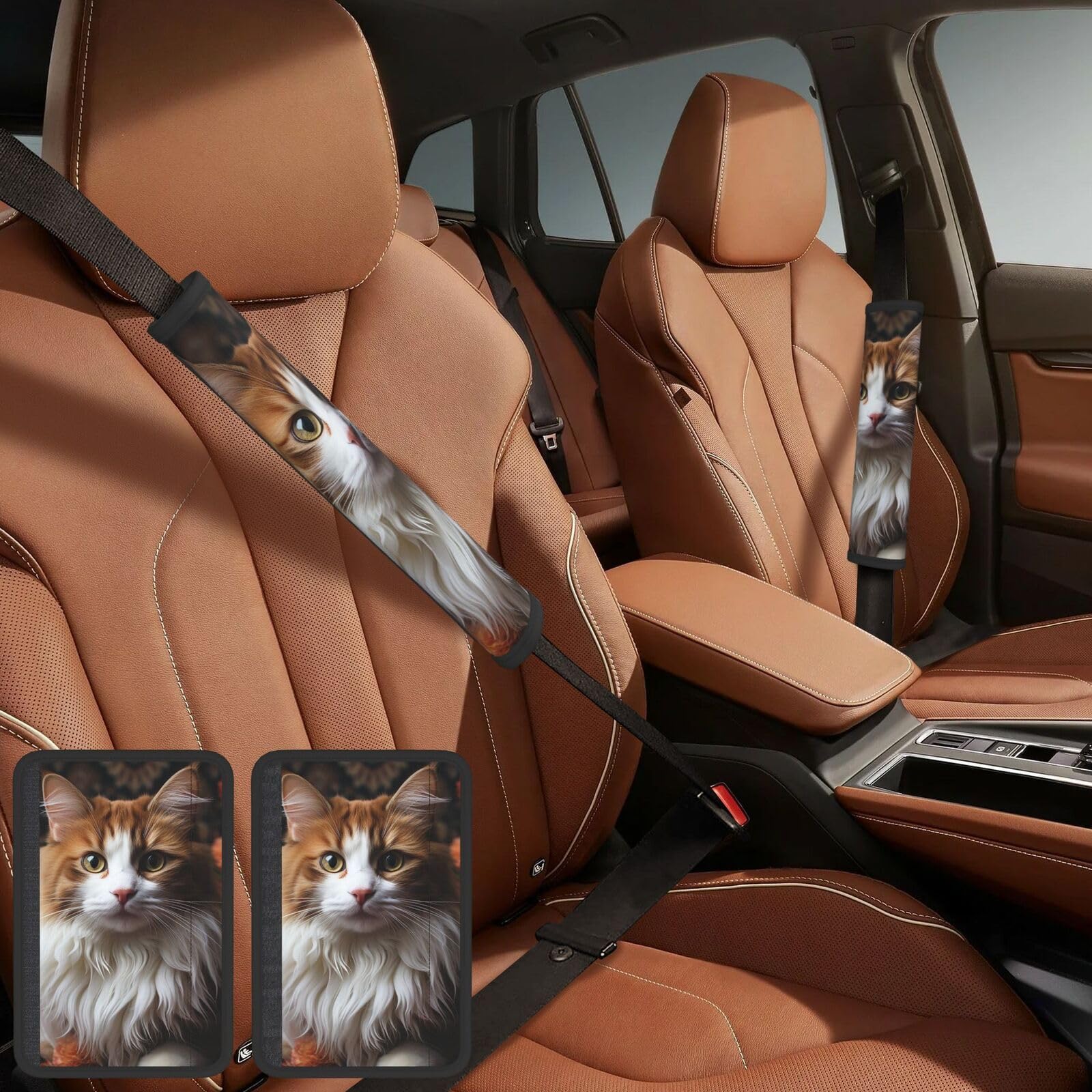 Seat Belt Cover 2 Pack Car Seat Belt Pad Personalized Seat Belt Cushion Pad Cover Cat on Carpet Harness Pads Shoulder Strap Cover for Adults Truck SUV Backpack