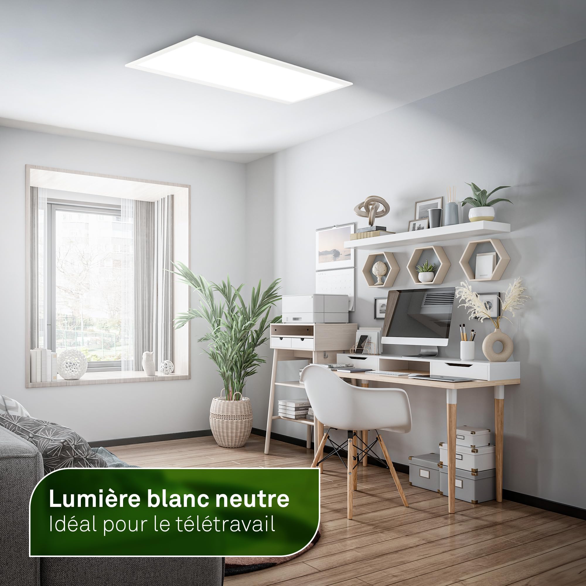 BRILONER - Panneau LED, classe énergétique A, 12,6W à 2860lm, télécommande, dimmable, CCT blanc chaud à froid, dalle led, panneau plafond, plafonnier, lustre salon, 100x25x6 cm, blanc