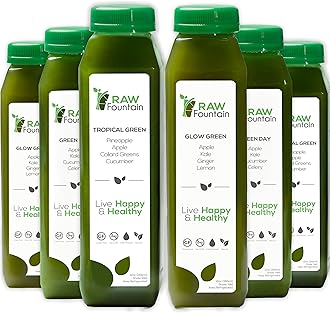 1 Day Green Juice Cleanse by Raw Fountain, All Natural Raw, Vegan Detox, Cold Pressed Juice, Great Way to Detox Your Digestive System, Kosher, Gluten Free, NO Added Sugar, 6 Bottles 12oz