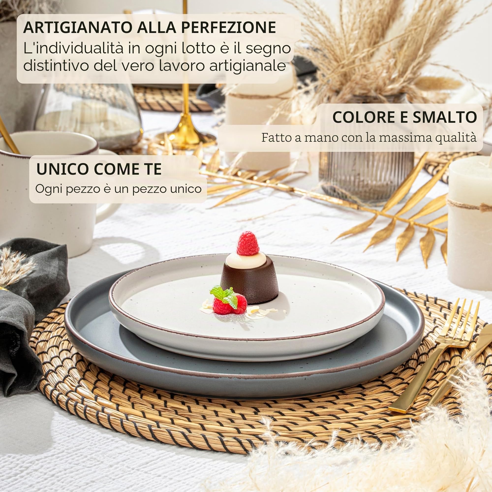 SÄNGER Bombay Moonlight | Set di stoviglie 12 pezzi, stoviglie in gres porcellanato per 4 persone, 4 piatti piani, 4 piatti da dessert, 4 ciotole, set di piatti colorati | Value Collection
