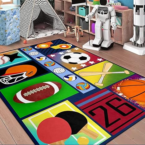 Sports Balls Area Rug - Balls Rug for Boys Kids Room Sports Carpet Rugs, 4'×5'