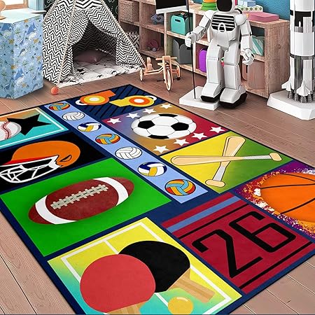 Sports Balls Area Rug - Balls Rug for Boys Kids Room Sports Carpet Rugs, 4'×5'
