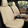 AOOG Leather Car Seat Covers, Leatherette Automotive Seat Covers for Cars SUV Pick-up Truck, Non-Slip Vehicle Car Seat Covers Universal Fit Set for Auto Interior Accessories, Front Pair, Beige