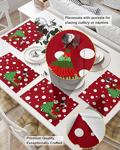 Miniatura 2 de Bohemia Christmas Table Placemats for Dining Table Set of 2,Cotton Linen Cloth Kitchen Place Mats with Pocket,Washable Burlap