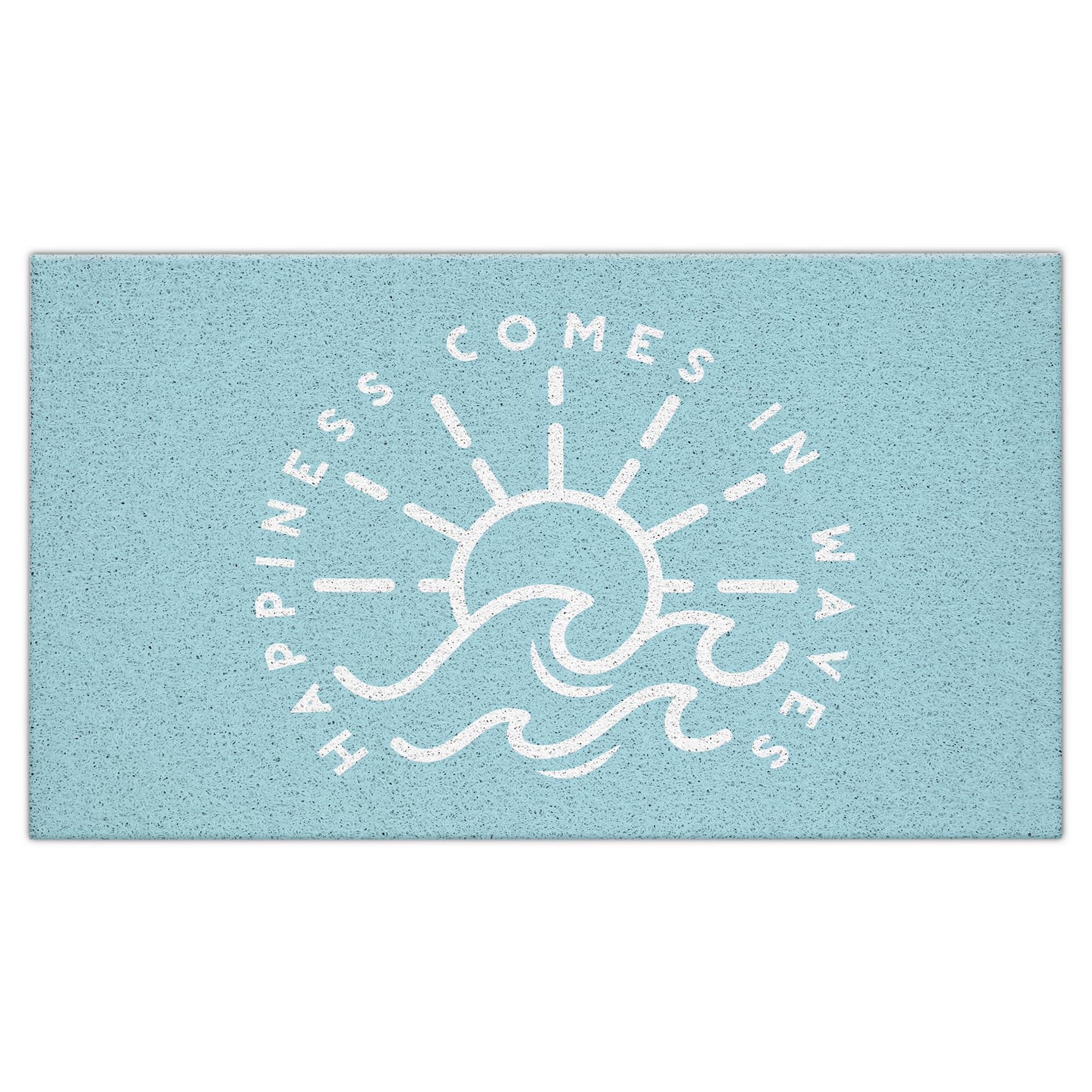 Jvpke Blue Beach Door Mat, Happiness Comes in Waves Blue Beachy Door Mat Indoor Outdoor Entrance Porch, Ocean Coastal Nautical Bath Mats for Bathroom,