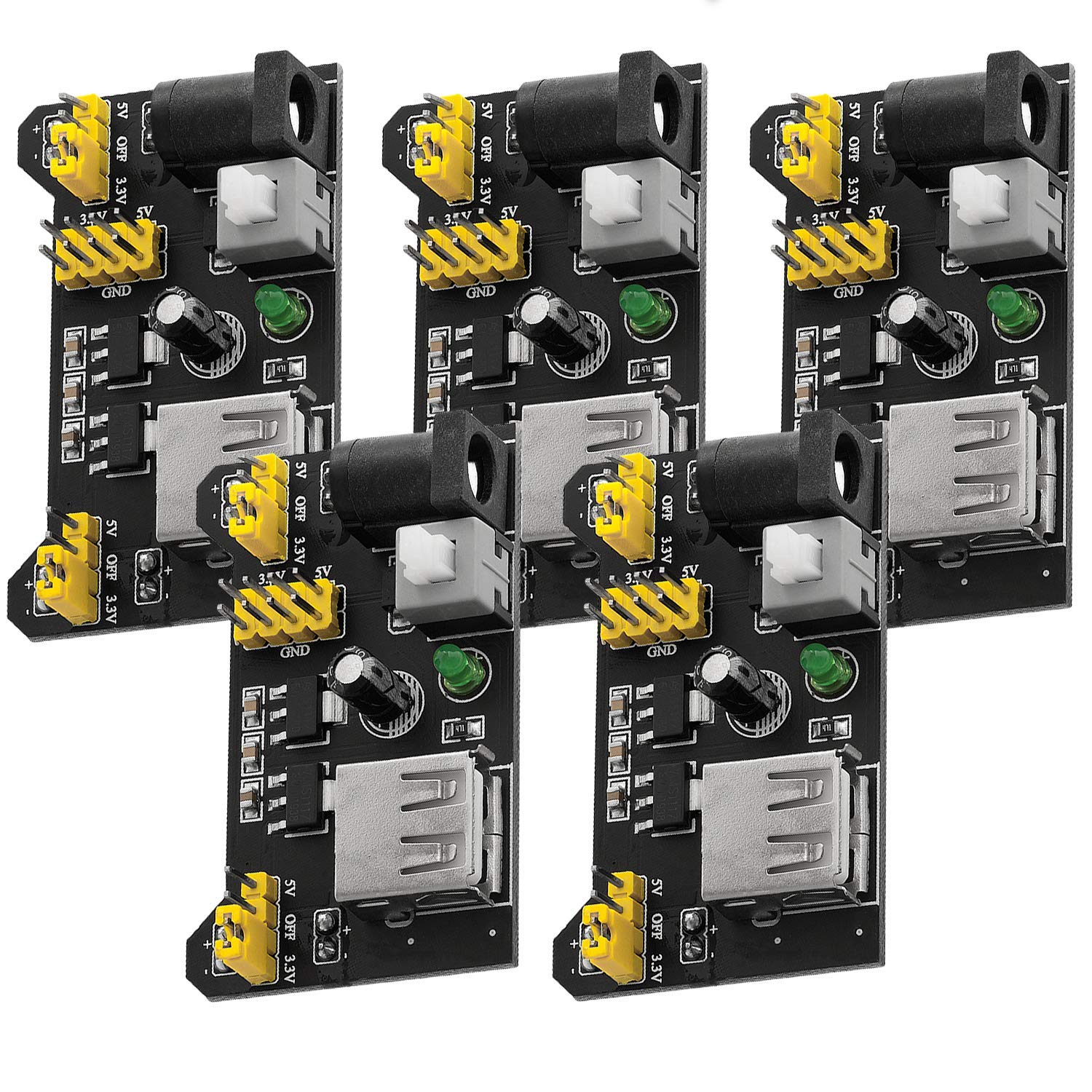 AZDelivery 5 x Alimentatore Adattatore Power Supply Module per MB102 Breadboard compatibile con Arduino incluso un E-​Book!