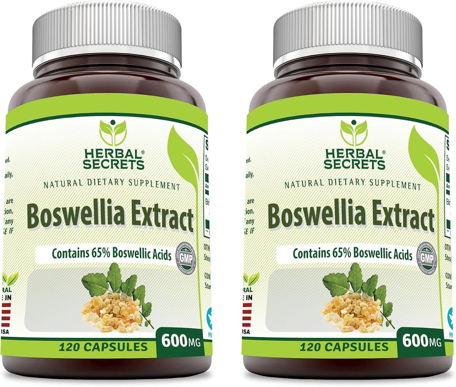 Herbal Secrets Boswellia Serrata Extract (65% Boswellic Acids) 600 mg 120 Capsules Supplement - Non-GMO - Gluten Free (2 Pack)