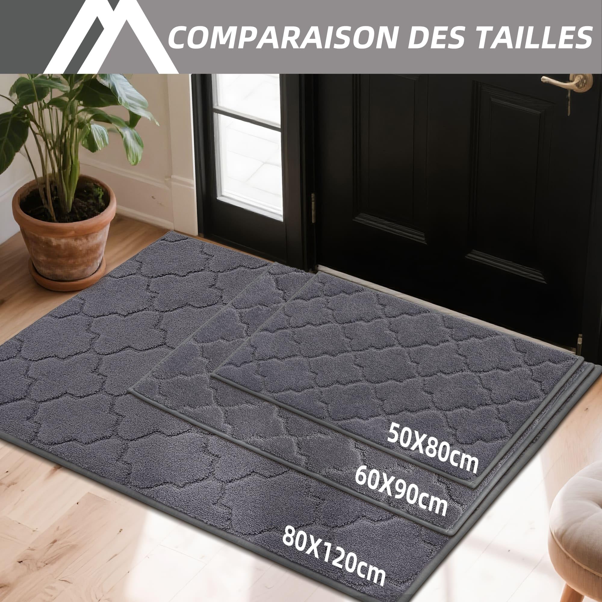 COSY HOMEER Paillasson Interieur Entree Antidérapant, 80 x 120 cm Tapis Entree, Tapis d'Entrée Intérieur Absorbant, Lavable en Machine, Anti-Salissures, Gris Foncé | Lavable et antidérapant, tissu en polyester absorbant, 1,5 cm, doux, pour couloir, cuisin
