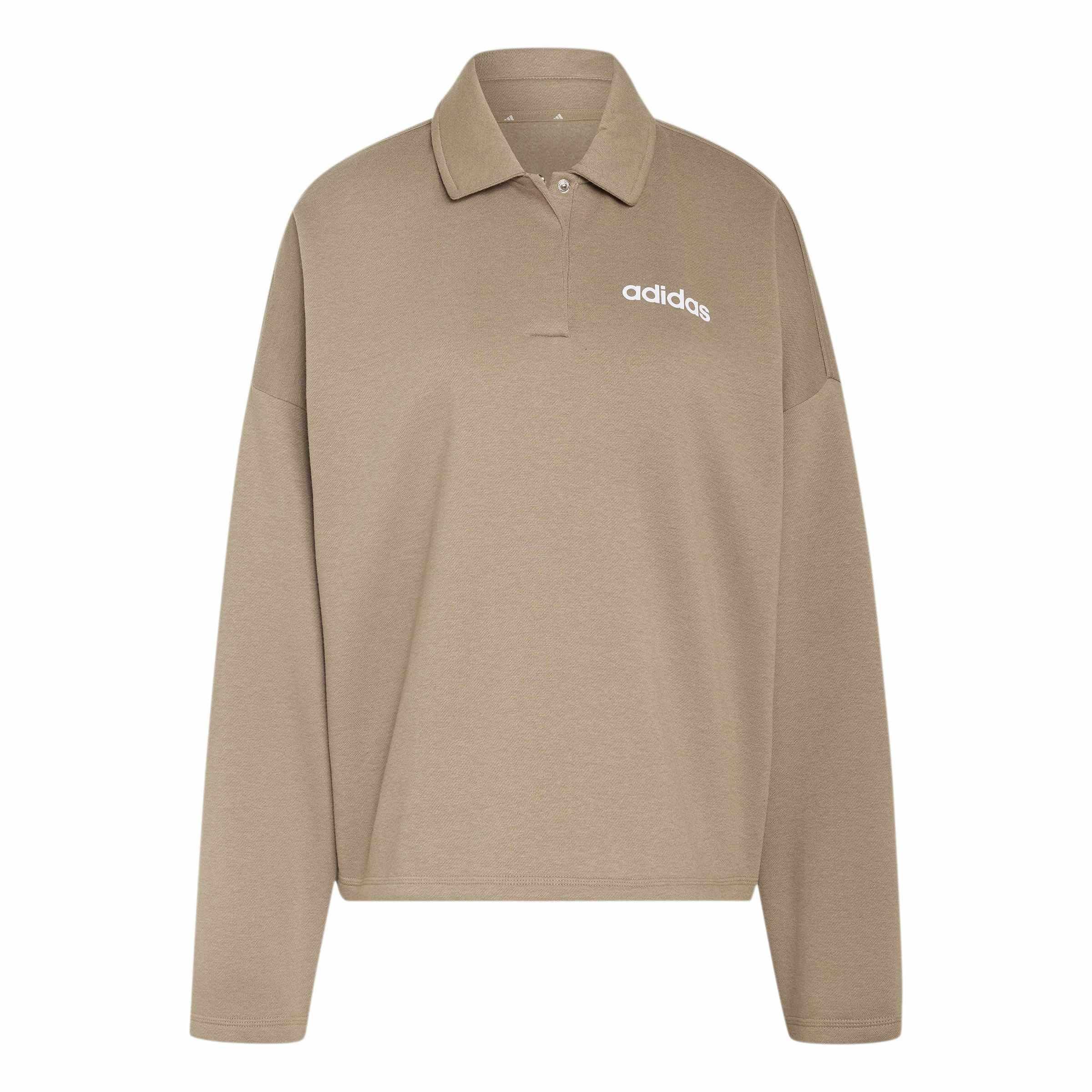 adidas Women's Essentials Linear Fleece Polo Sweatshirt, Khaki Six/white, S