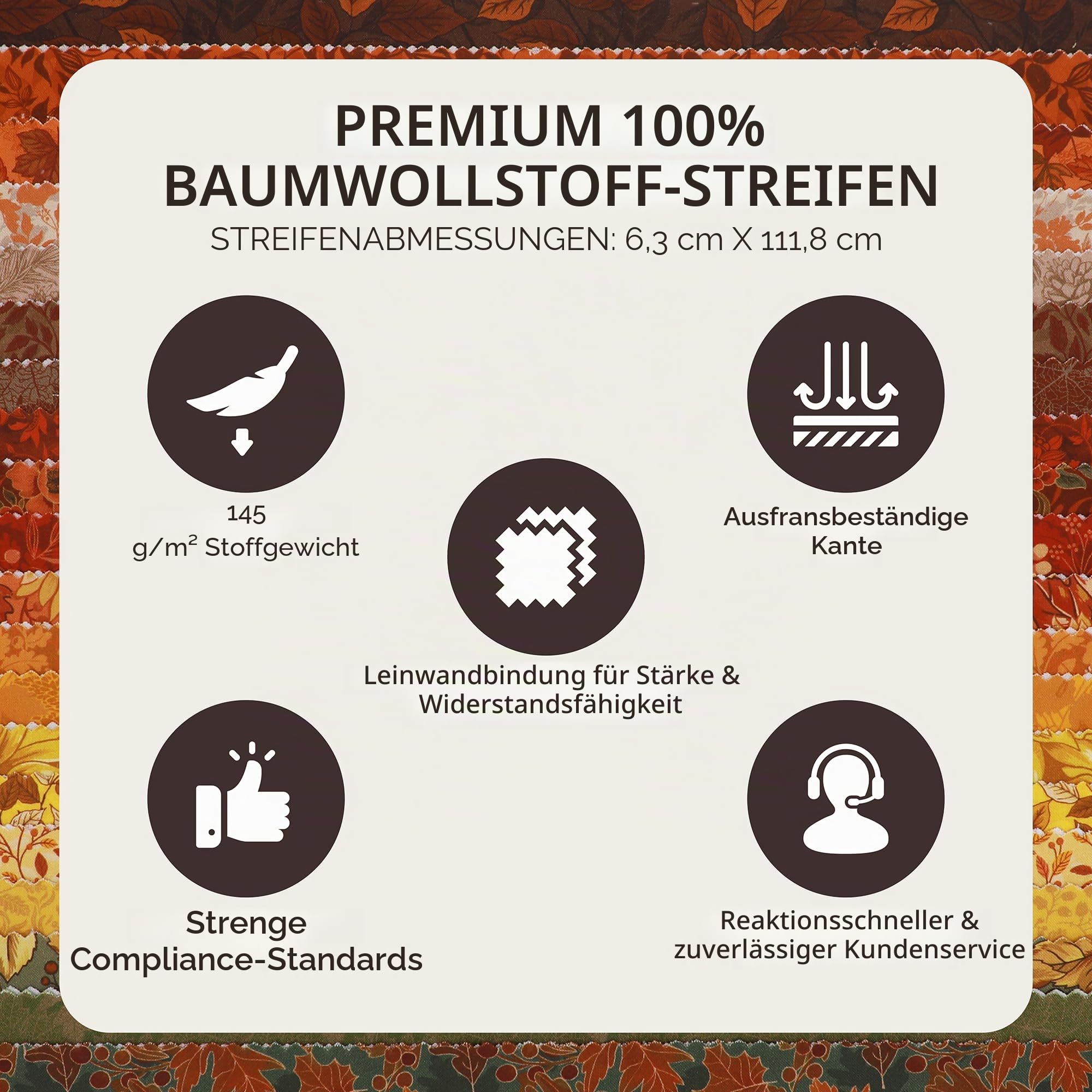 Tinyspool & Co. Jelly Roll Stoffstreifen zum Quilten, Basteln und Nähen, 40 Streifen, sortiert, weiche Baumwolle für Decken, Teppiche, Polster, Heimdekoration und Geldbörsenherstellung, Fall is Here