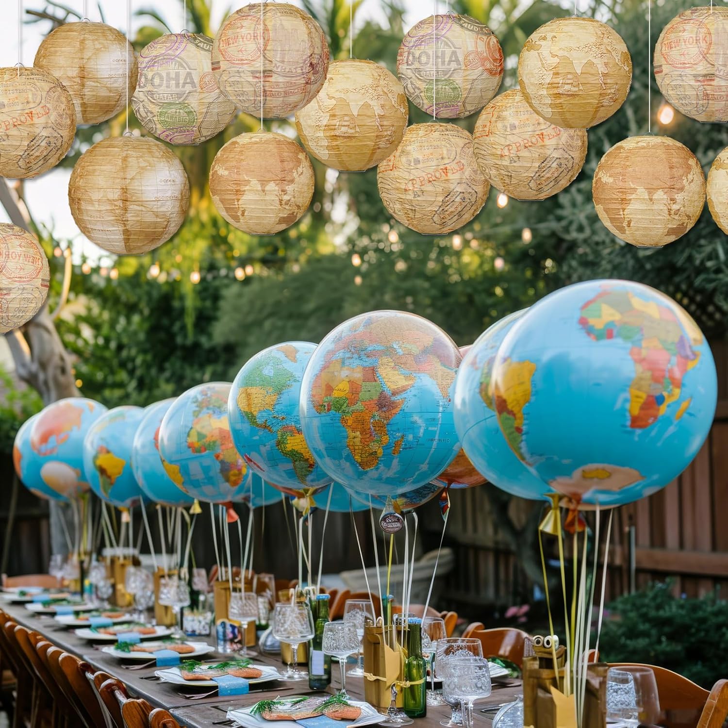 Panelee 12 Pcs Travel Themed Party Decorations Paper Lanterns 8 Inch Hanging Round Hanging Paper Party Decorations for Holiday Indoor Outdoor Supplies