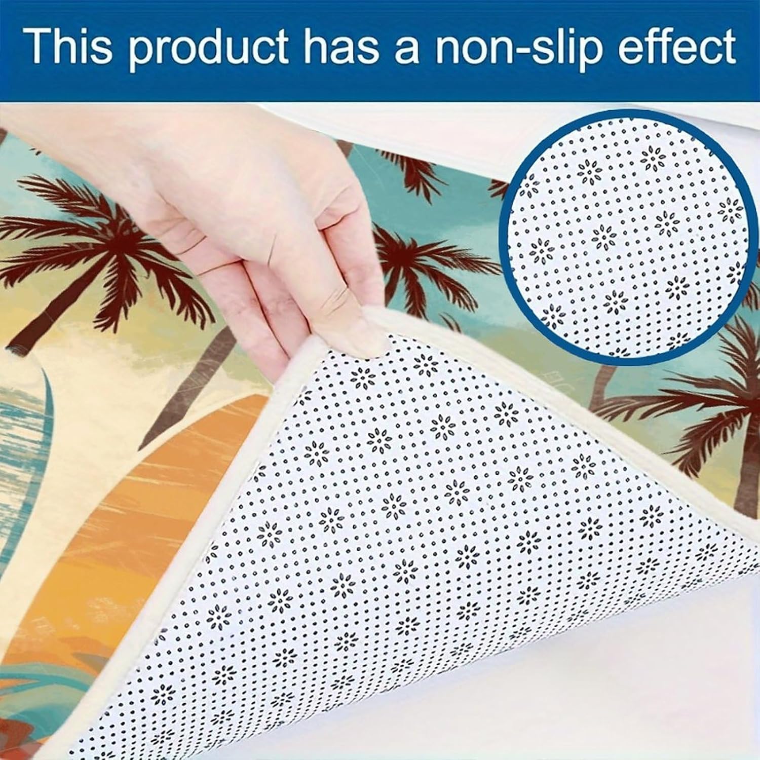 Surfboard Palm Tree Kitchen Mat Washable Non Slip Rugs Soft Kitchen Mats for Floor Set of 2 PCS Cushioned Absorbent Runner Standing Rugs for Home Sink Laundry Office