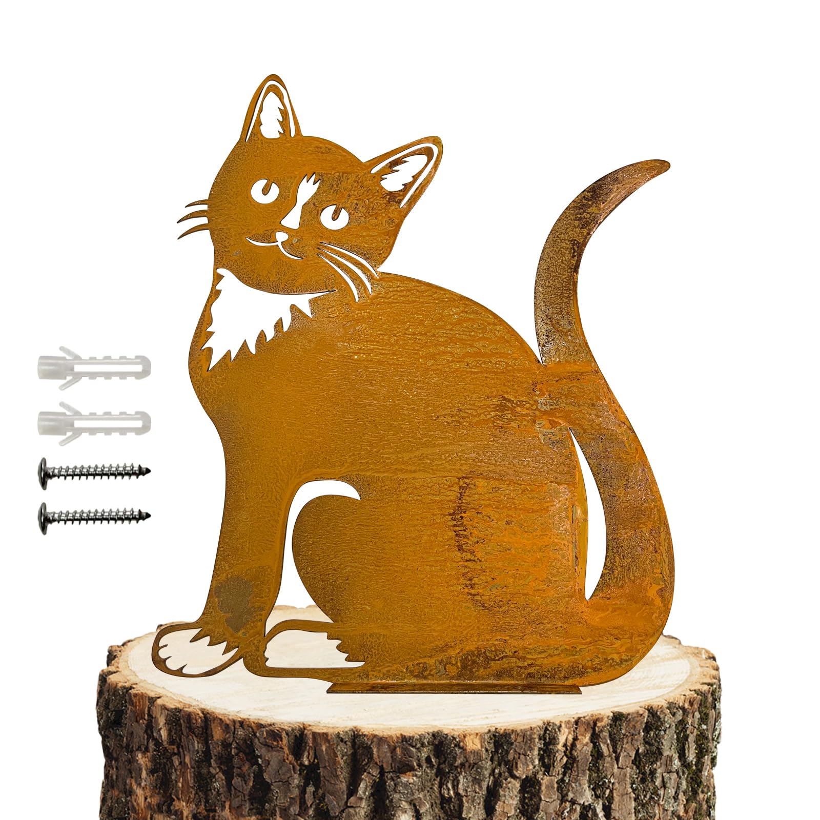 Reagia Rusty Version Rusty Cat Decoration, Patina Metal Cat Garden Ornaments Silhouette Simulation Cat Figurine Home Decor Rustic Outdoor Patio Yard Adornment Metal Cat Statues