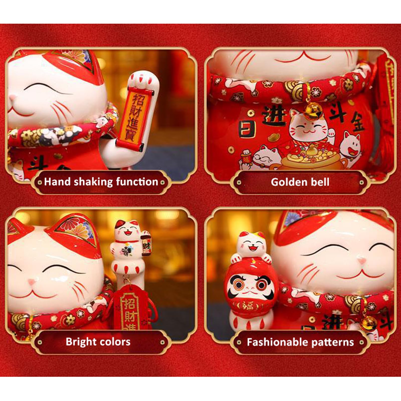 Maneki Neko de Cerámico,Linda estatua de gato de la suerte,Disponible en estilos de hucha y brazo oscilante,Adornos de gatos de la suerte adecuados para la oficina,que traen buena suerte