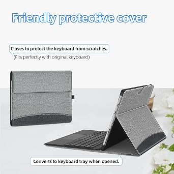 Case fit 13 Inch Microsoft Surface Pro 11/10/9/8, Multiple Angle Viewing Portfolio Business Cover with Stylus Holder & Pocket, Compatible with Type Cover Keyboard & Dock, Grey&Black