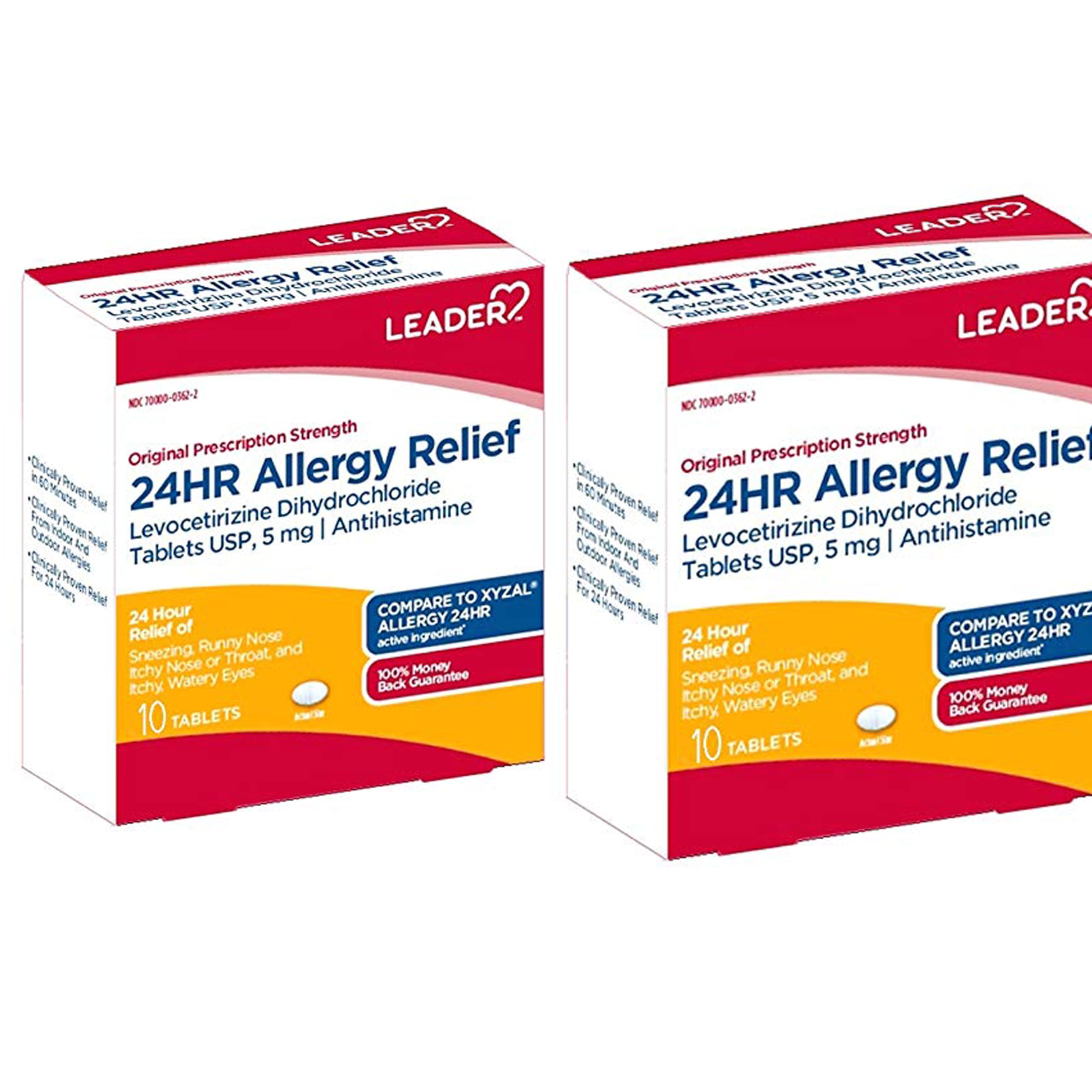 LEADER 24HR Allergy Relief, 5 mg, 10 Tablets (Pack of 2)