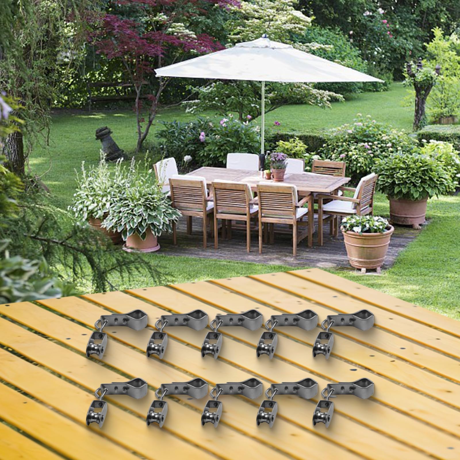 Sonnensegel-Hardware-Kit, 304 Edelstahl-Kabelrolle und Klemmen, für rechteckige, dreieckige und quadratische Sonnensegel, Installation