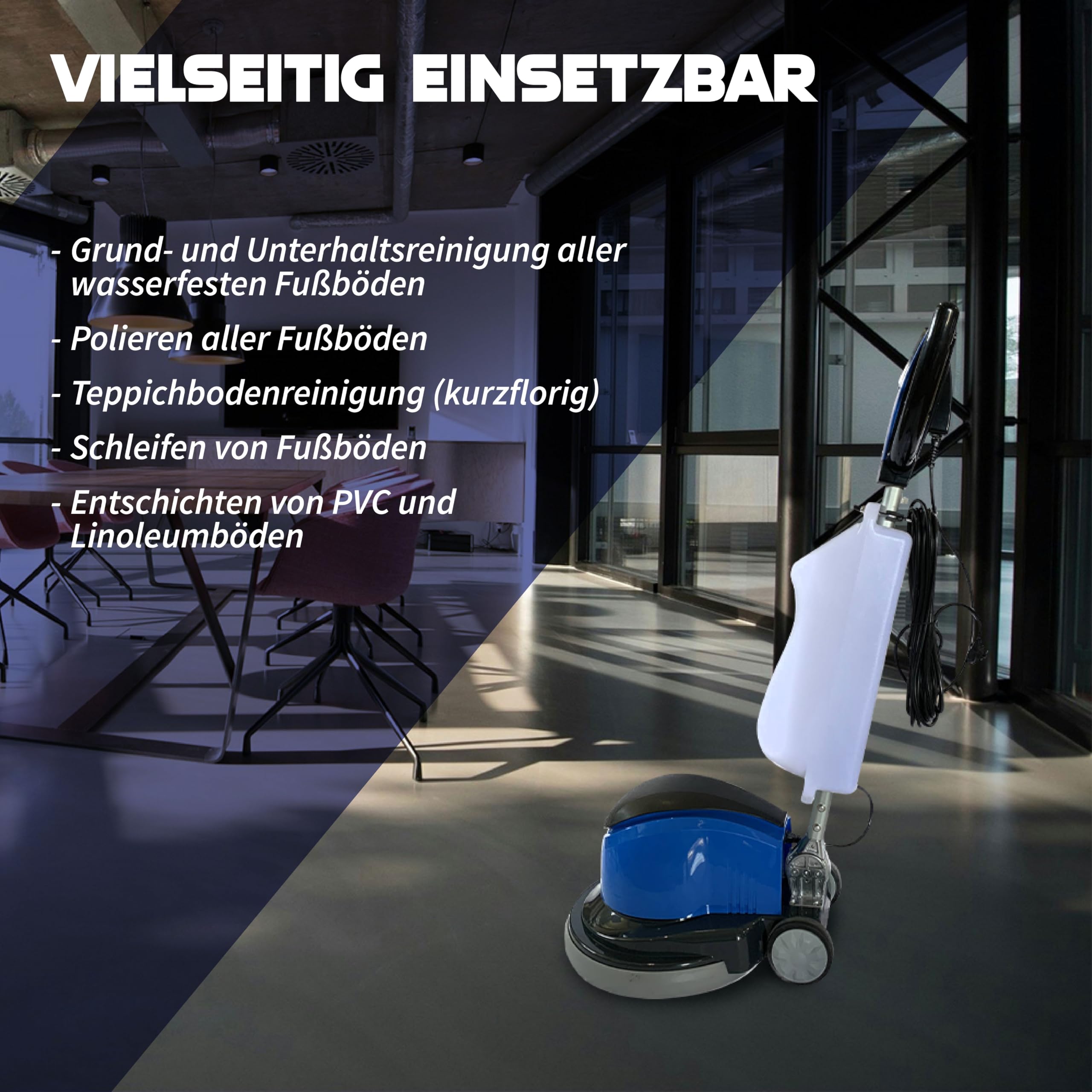 Einscheibenmaschine 17 - Bodenreiniger mit Zubehör für Polieren, Teppichreinigung, Entschichten, Schleifen - Reinigungsmaschine, Poliermaschine für alle wasserfesten Böden